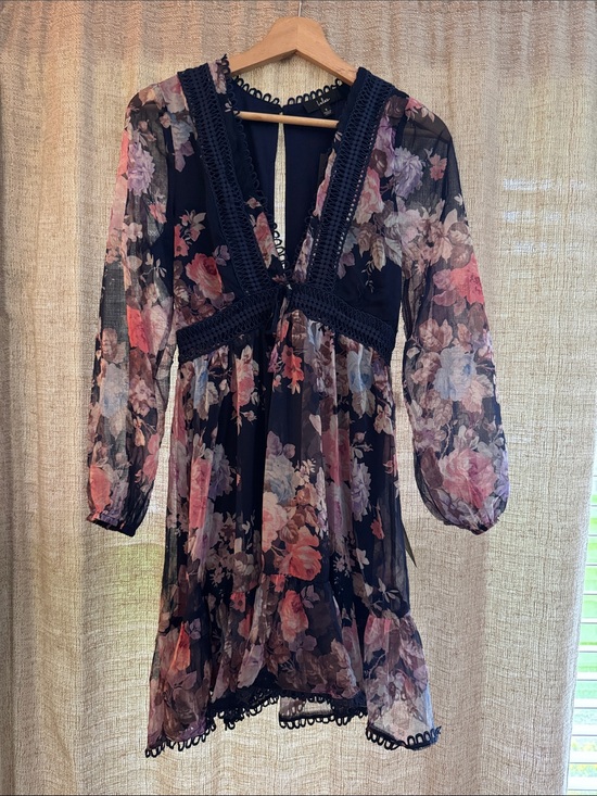 Lulus Dresses & Skirts - Lulu's Black Sheer Floral Tie-Front Mini Dress
